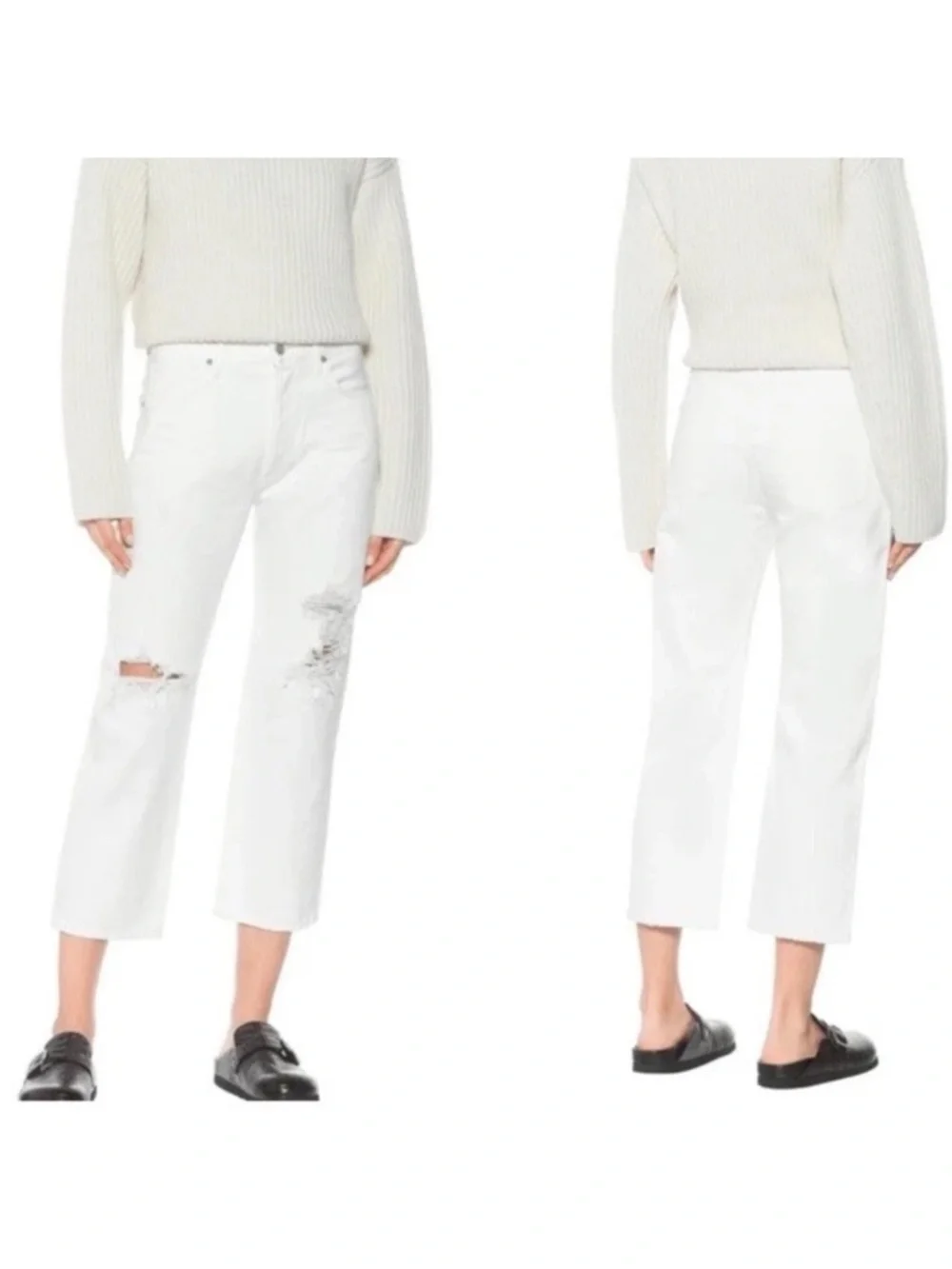 Citizens of Humanity Emery High Rise Relaxed Cropped Distressed White Jeans 27